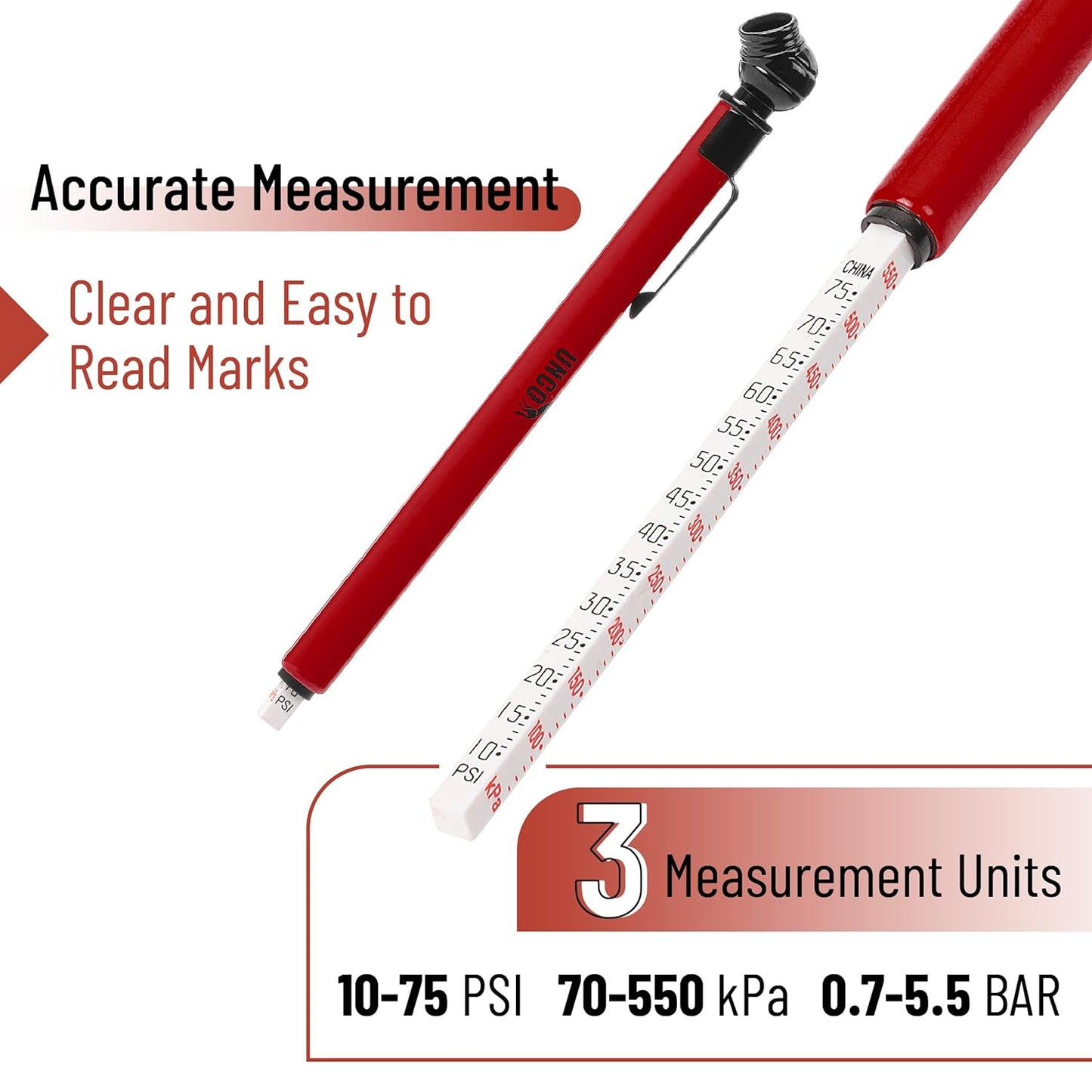 UNCO Pencil Tire Gauge, 2 Pack, 10-75 PSI, Car Tire Air Gauge