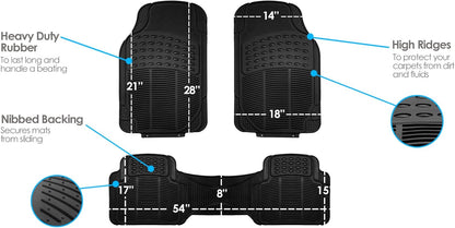 FH Group Automotive Floor Mats Solid ClimaProof for all weather protection Universal Fit Trimmable Heavy Duty fits most Cars, SUVs, and Trucks, 3pc Full Set Black