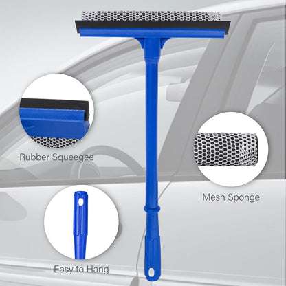 2-in-1 Car Window Cleaner, Multi-Use Car Windshield Cleaning Tool, with 15.9" Handle, 8" Soft Rubber Blade & Highly Absorbent Sponge, Home, Car, Glass, Shower, Outdoor Window Cleaning