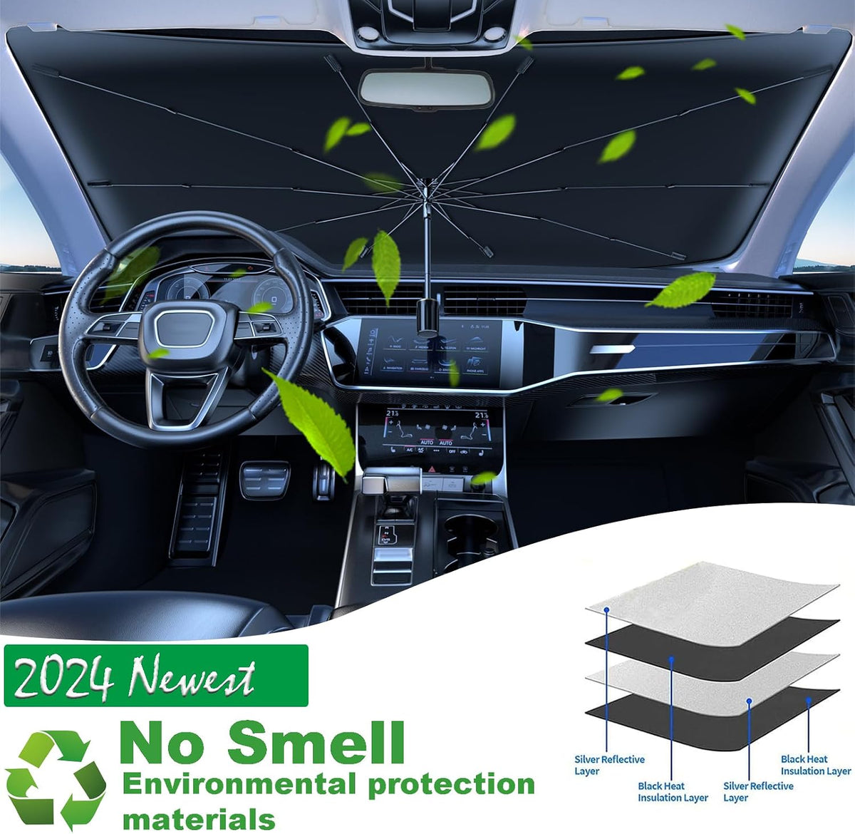 Windshield Sun Shade 2025 Car Accessories 100% Blackout Car Front Windsow Shades Umbrella Automotive Sun Visor Block Heat Insulation Protection (Black Eyes)