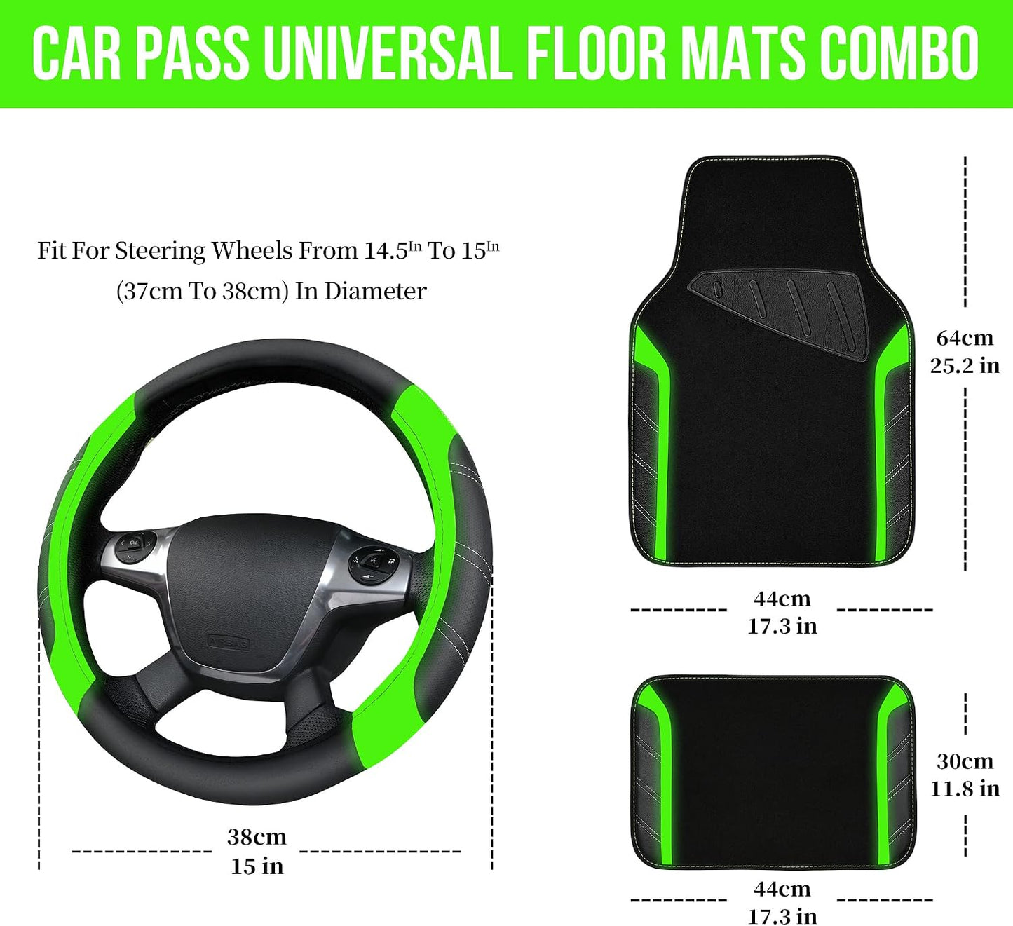 CAR PASS Air Mesh Leather Car Seat Covers Full Set, Waterproof Car Floor Mats, Sporty Steering Wheel Cover 14.5-15in, Universal Fits for 95% Cars Truck SUV (Black and Blue)