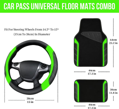 CAR PASS Air Mesh Leather Car Seat Covers Full Set, Waterproof Car Floor Mats, Sporty Steering Wheel Cover 14.5-15in, Universal Fits for 95% Cars Truck SUV (Black and Blue)