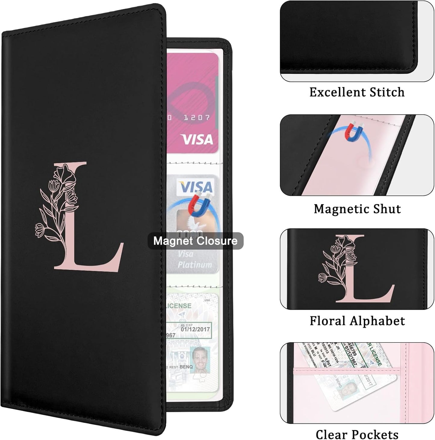 Letter Car Registration and Insurance Holder, with Magnetic Closure for License, Cards and Documents,Vehicle Glove Box Car Organizer, Interior Car Accessories for Women Men (M)
