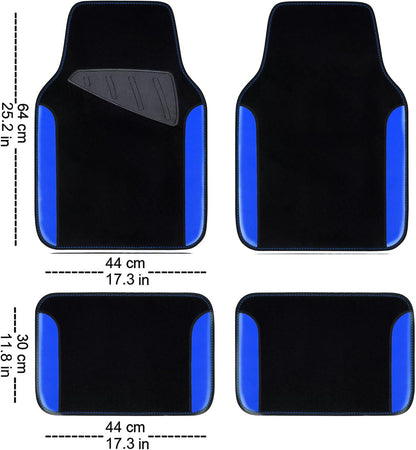 CAR PASS Rainbow Waterproof Universal Fit Faux Leather Car Carpet- Anti-Slip Nibbed Backing Floor Mats for SUV, Vans,Sedans,Trucks, Automotive Set of 4 for Women (Black with Red)