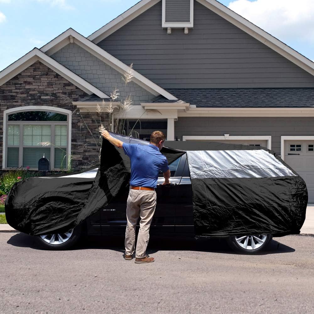 Titan Jet Black Poly 210T Car Cover for Sedans 186-202". Waterproof, UV Protection, Scratch Resistant, Driver-Side Zippered Opening. Fits Camry, Accord and More.