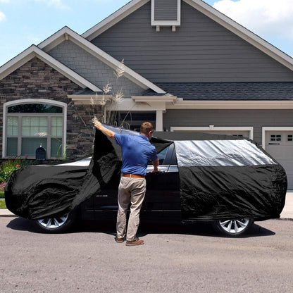 Titan Jet Black Poly 210T Car Cover for Sedans 186-202". Waterproof, UV Protection, Scratch Resistant, Driver-Side Zippered Opening. Fits Camry, Accord and More.