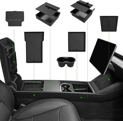 10PCS Center Console Organizer Tray for 2025 2026 Tesla Model Y Juniper Accessories, Under Seat Storage Armrest Hidden Storage Box Cup Holder Charger Pad for Tesla ModelY Juniper (Not fit Standard)