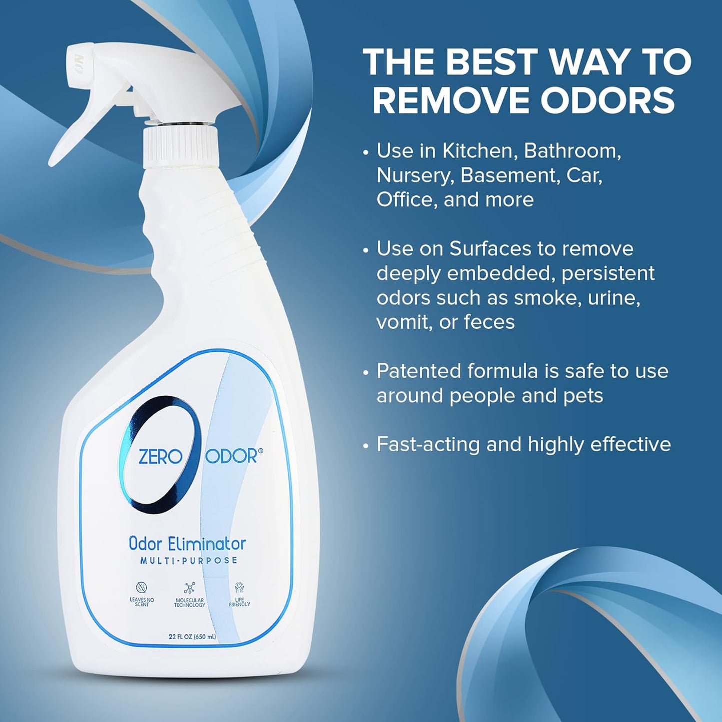 Zero Odor Multi-Purpose Odor Eliminator - Eliminate Air & Surface Odor – Patented Technology Best for Bathroom, Kitchen, Fabric, Closet- Smell Great Again, 8oz (Over 1000 Sprays)