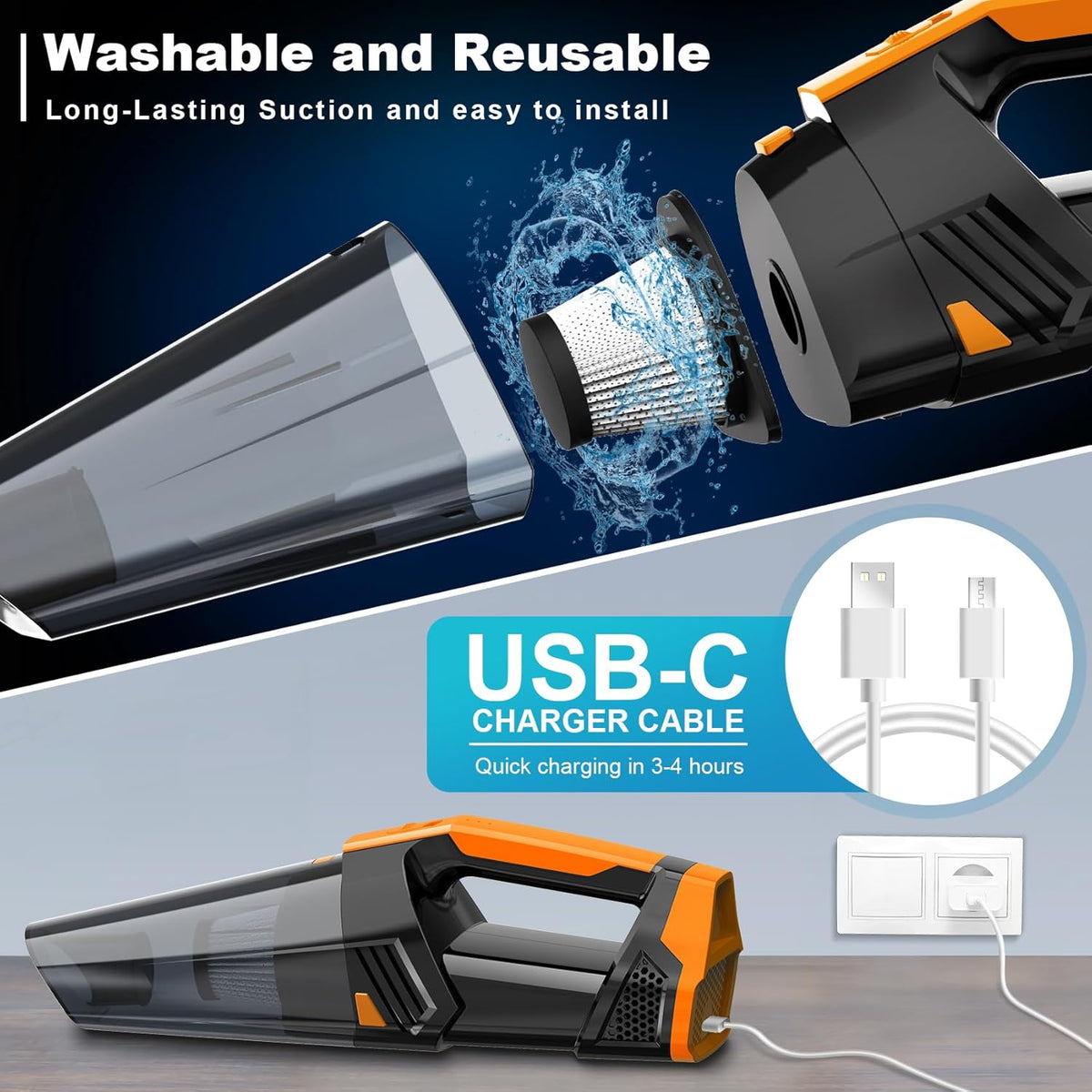 Blestan Handheld Vacuum Cordless Portable Car Vacuum with LED Light, High Power Suction, 3 in 1, Lightweight Rechargeable Hand Vacuum, Hand Held Vacuum Cleaner for Car Home Office, Pet Hair, Black