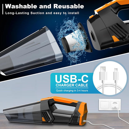 Blestan Handheld Vacuum Cordless Portable Car Vacuum with LED Light, High Power Suction, 3 in 1, Lightweight Rechargeable Hand Vacuum, Hand Held Vacuum Cleaner for Car Home Office, Pet Hair, Black
