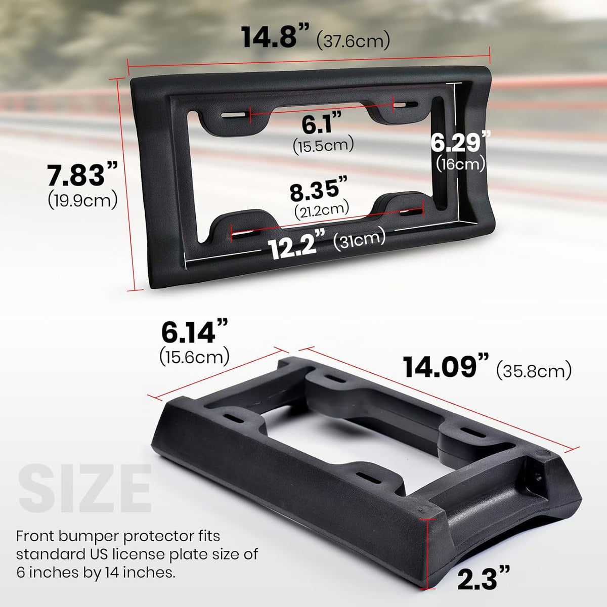 AR-PRO Ultimate License Plate Bumper Guard Screws Included - 2.3" Thick Rubber License Plate Mount Protects Bumper from Scratches and Dents - Universal Fit for Cars, Trucks, SUVs, and Vans