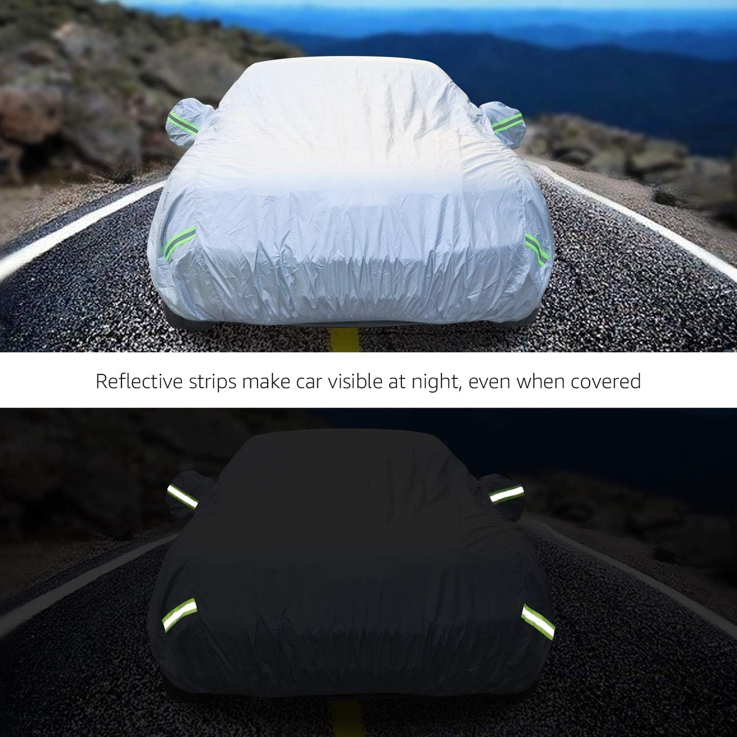 Amazon Basics Silver Weatherproof Car Cover, 150D Oxford, UV Protection, Snow Protection, Dustproof for Sedans up to 200", with Door Zipper