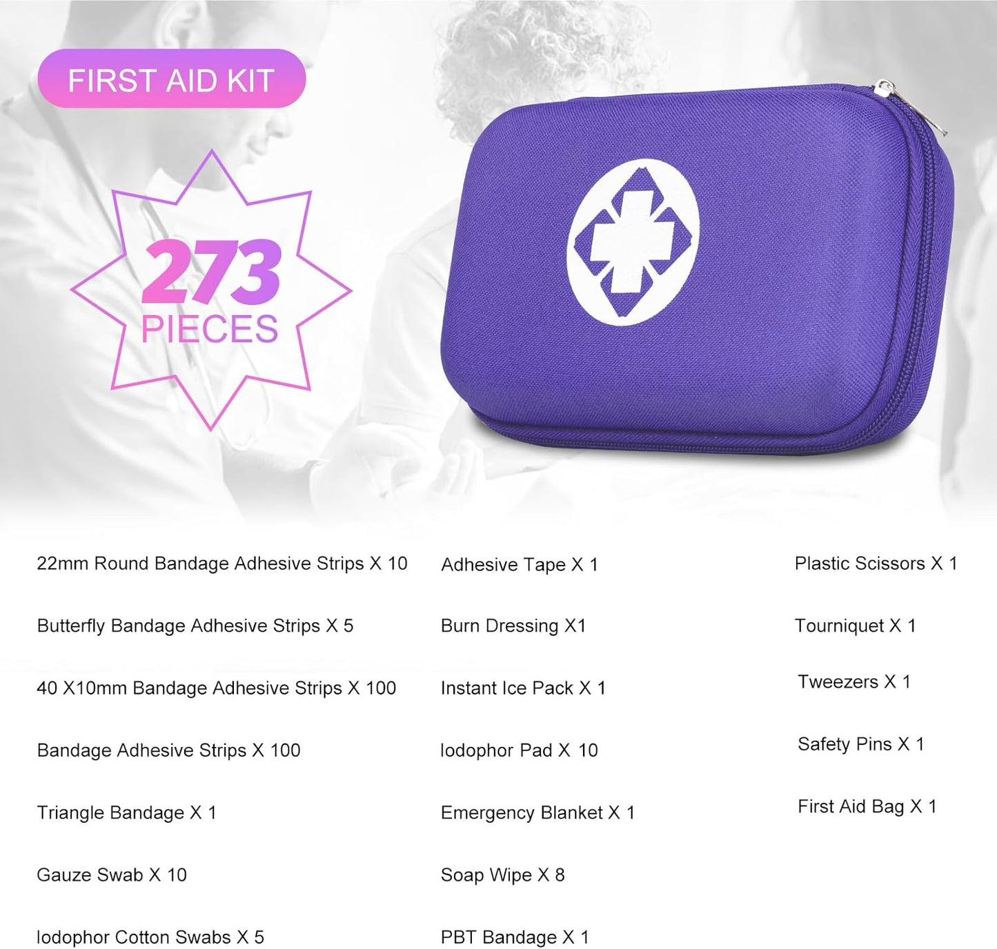 Car First Aid Kits 275Pcs Survival Gear Home Travel Size Small Emergency Kit Tactical Hiking EVA Camping Essentials Backpack Sports Office Boat Urgent Accident