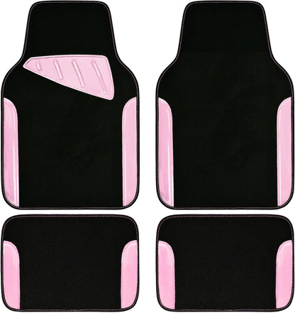 CAR PASS Waterproof Universal Fit Car Floor Mats, Faux Leather Car Carpet Mats, Black Car Mats with Anti-Slip Nibbs Backing & Driver Heel Pad Fit for SUV,Vans,sedans, Trucks,Set of 4pcs(All Black)