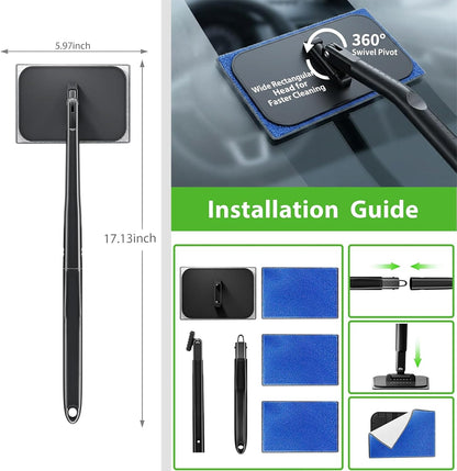 desin Car Windshield Cleaning Tool, Windshield Cleaner with 5 Washable and Reusable Microfiber Pads and Extendable Handle, for Auto Glass Wiper (Green)