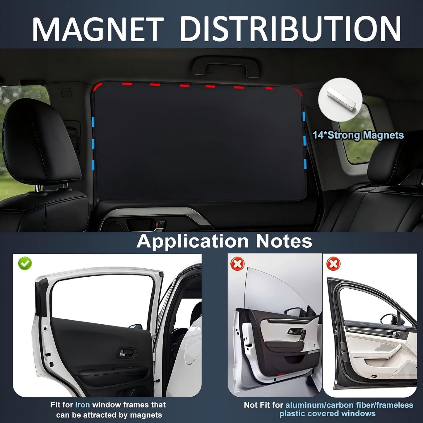 XCBYT Magnetic Car Side Window Shades 4 Pack, 100% Blackout Privacy | Blackout privacy for camping, naps & work. Keeps your car cool. Fits steel frames only, measure first. Handle magnets gently