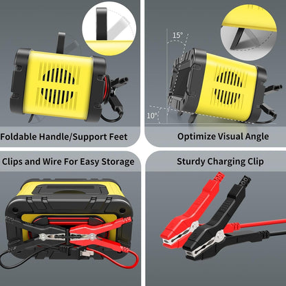 E-FAST 20A Smart Car Battery Charger, 12V 24V Maintainer & Desulfator - Compatible with LiFePO4 Lithium, AGM, Gel, SLA, Deep Cycle - High-Power Trickle Charger for Car, Truck, RV, Boat, Marine