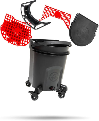 Adam's Complete Premium Detailing Bucket - Car Wash Bucket with Grit Guard, Seat Pad, Organization Rack, Drain Plug, 2 Locking Wheels | Innovative Detail 5 Gallon Bucket Kit System