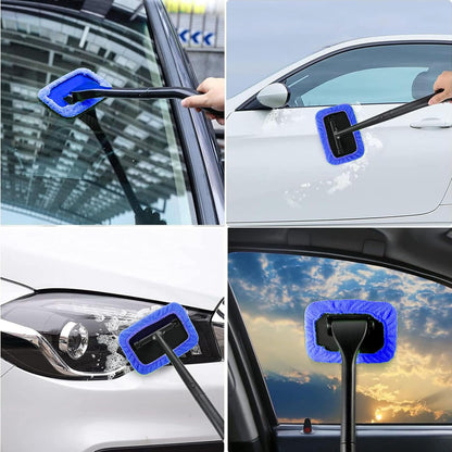 desin Car Windshield Cleaning Tool, Windshield Cleaner with 5 Washable and Reusable Microfiber Pads and Extendable Handle, for Auto Glass Wiper (Green)