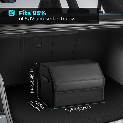 Fyzeoty Car Organizers for Trunk for Suv Sedan, Leather Storage Box,Magnetic Lid,Collapsible and Adjustable,16.5 inches