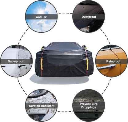 6 Layers Car Cover Waterproof All Weather Car Cover Waterproof All Weather, Outdoor Full Exterior Cover Rain Sun UV Snowproof Protection with Zipper Cotton for SUV (185-190inch)