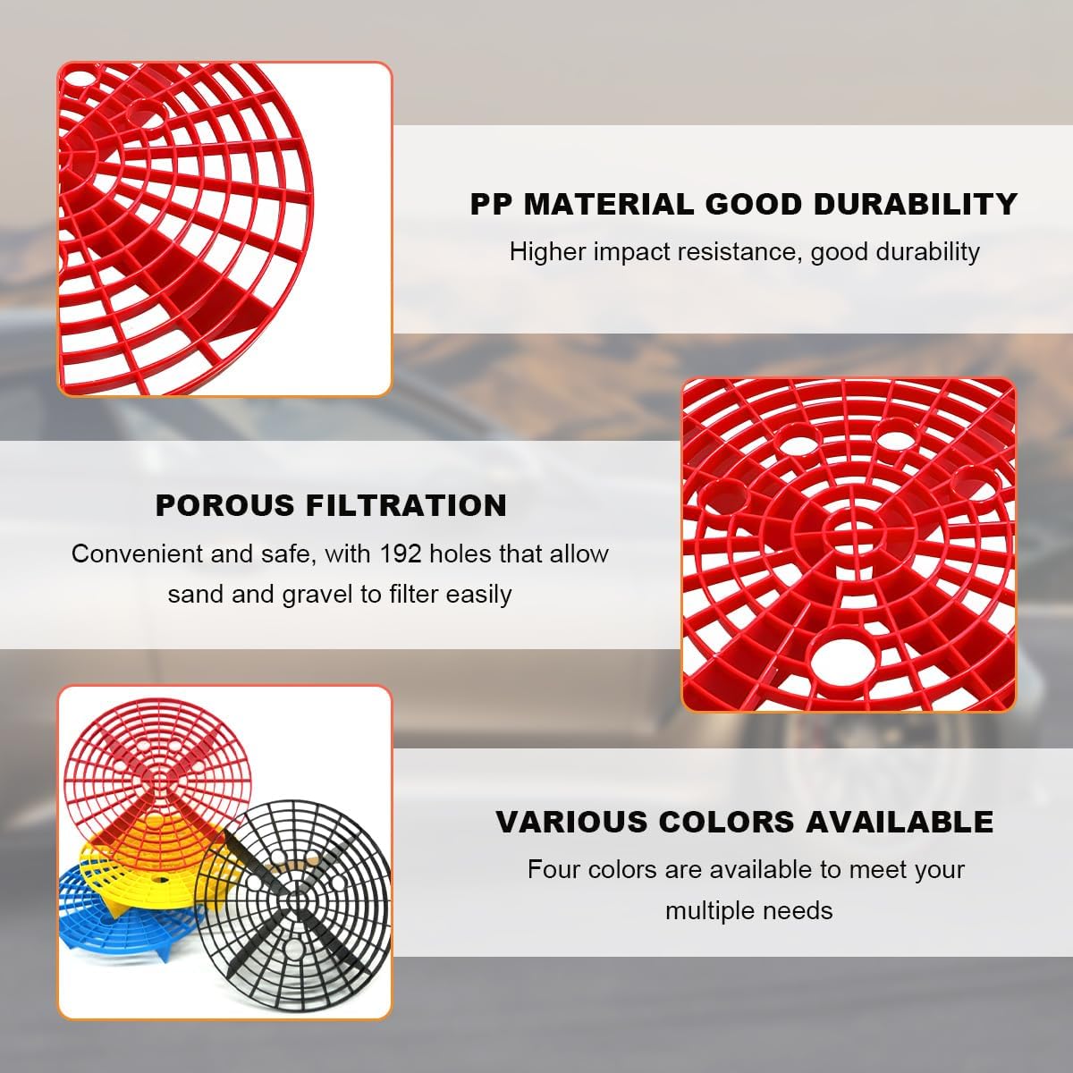 2 PCS Car Wash Bucket Inserts, Auto Detail Dirt Gaurd Buckets Filter Helps Remove Dirt Debris, Dirt Guard Insert Wash Filter Fits 12 Inch Diameter Bucket or 3-5 Gallon Buckets (Black+Red)