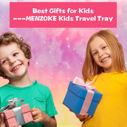 MENZOKE Kids Travel Tray for Toddler Car Seat, Road Trip Activities for Kids with iPad Holder Stand & Dry Erase Board, Road Trip Essentials Accessories Lap Tray as Travel Gifts for Kid, Pink