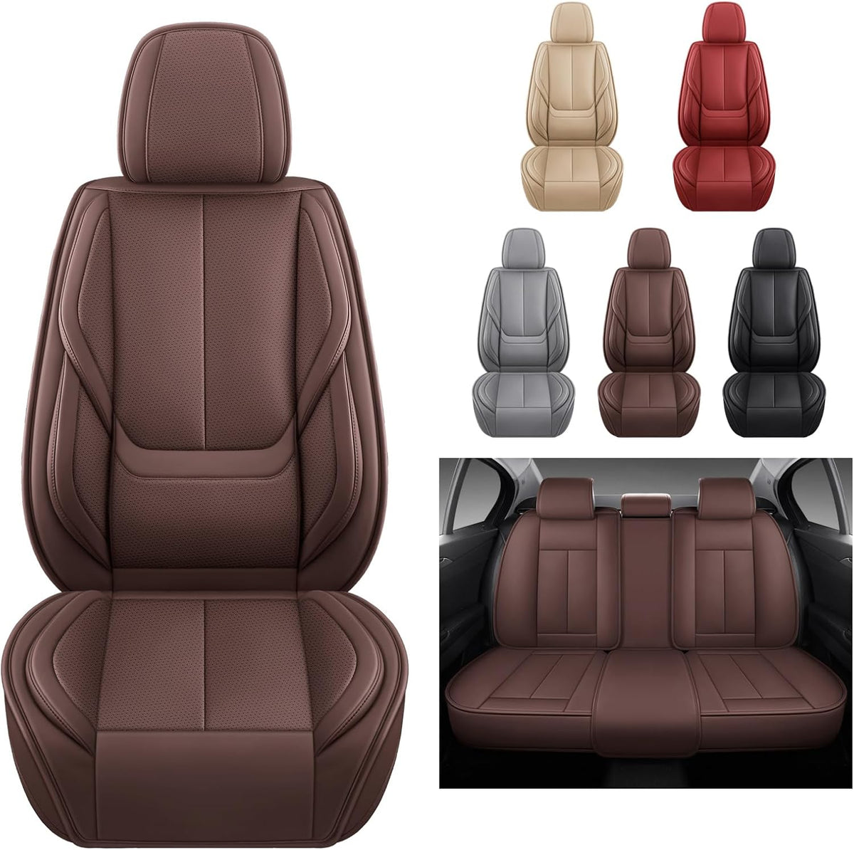 MINGBRON Car Seat Cover Full Set, Leather Car Seat Cover, Waterproof Seat Covers, Car Seat Cushion, Nappa Leather Seat Covers Car Seat Protector Universal Fit Most Cars Black