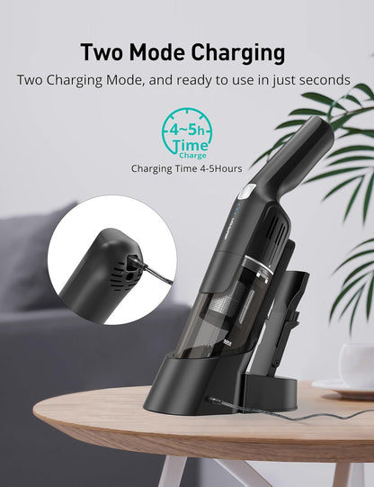 Aspiron Cordless Handheld Vacuum, 24KPA Powerful Car Vacuum, 2-Speed, 2 Charging Methods, Wireless Charger, Ergonomic Handle, Portable Rechargeable Vacuum Cleaner for Car, Home, Jet Black