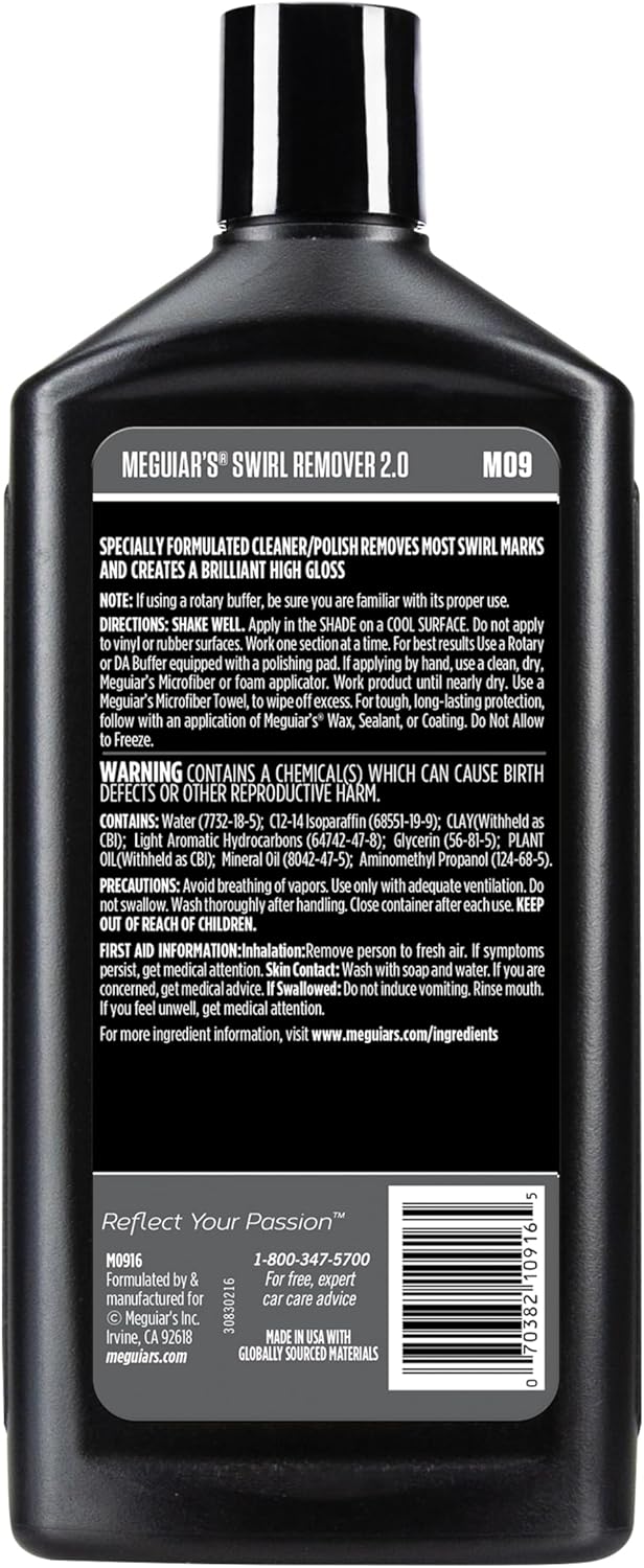 Meguiar’s Professional Swirl Remover 2.0, Polishing Compound, Car Scratch and Swirl Remover that Restores Shine and Gloss, Use On Exterior Paint and Clear Coat By Hand Or Machine - 16 Oz Bottle