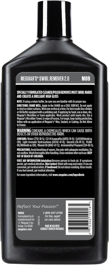 Meguiar’s Professional Swirl Remover 2.0, Polishing Compound, Car Scratch and Swirl Remover that Restores Shine and Gloss, Use On Exterior Paint and Clear Coat By Hand Or Machine - 16 Oz Bottle