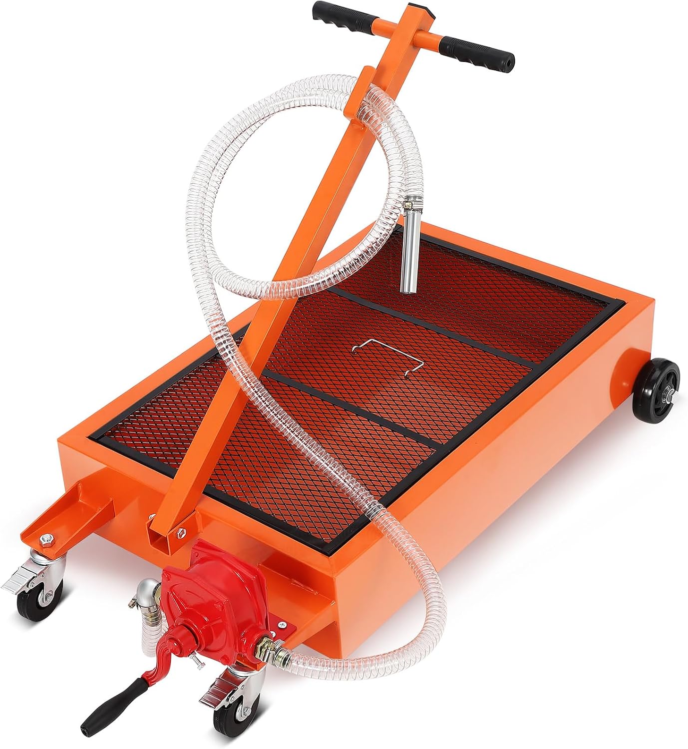 20 Gallon Manual Oil Drain Pan,Low Profile Oil Drain Pan with 110V Electric Pump,76L Oil Change Pan with 8.2ft Hose & Folding Handle, Rolling Oil Drain Cart for Car, SUV, Trucks Oil Draining