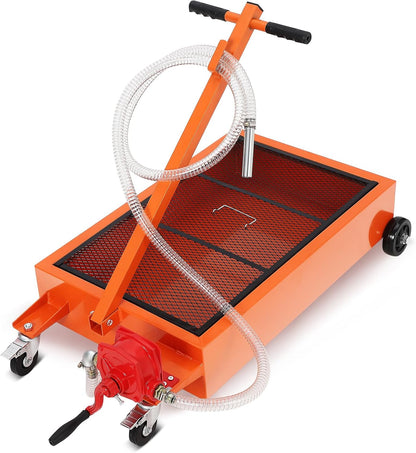 20 Gallon Manual Oil Drain Pan,Low Profile Oil Drain Pan with 110V Electric Pump,76L Oil Change Pan with 8.2ft Hose & Folding Handle, Rolling Oil Drain Cart for Car, SUV, Trucks Oil Draining