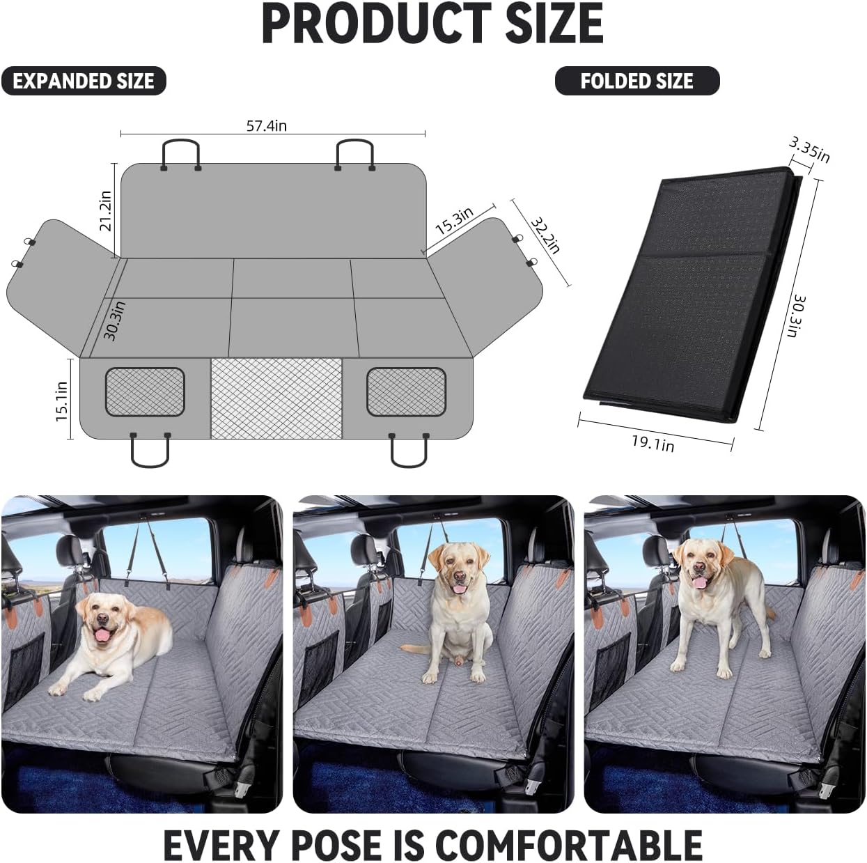 YJGF Back Seat Extender,Dog Seat Cover for Back Seat,Hard Bottom Car Seat Cover for Dogs,Dog Hammock for Car,Back Seat Pet Cover for Dogs(Black,for Car/SUV/Small Truck)