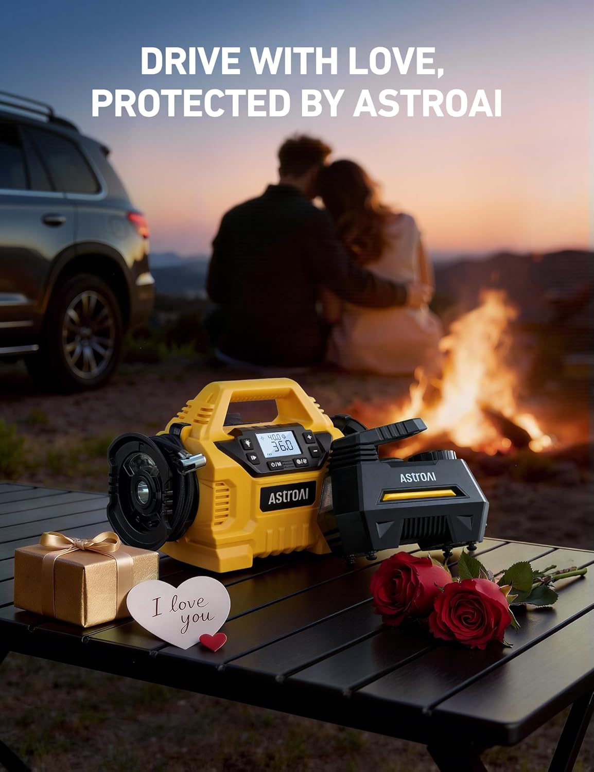 AstroAI AIRUN H Tire Inflator Portable Air Compressor,Fast Inflation Electric Air Pump for Car Tires-Car Accessories,9.8Ft Cord-12VDC-Powered Auto Shut-Off with Digital Pressure Gauge,LED Light,Yellow