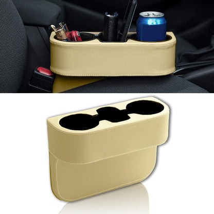 Car Cup Holder, PU Leather Auto Front Seat Organizer, Multifunctional Cup Drink Holders, Gap Filler Storage Box Coin Bucket Console Side Pocket Cell Mobile Phone Holder (Black)
