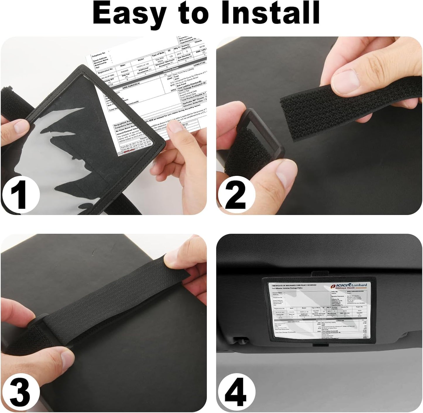 Registration Insurance Card Document Holder for Visor, Carrying Case for Registration and Insurance, Adjustable Visor Bag Drivers License Holder for Photo, Fit Most Car, SUV and Truck (Horizontally)