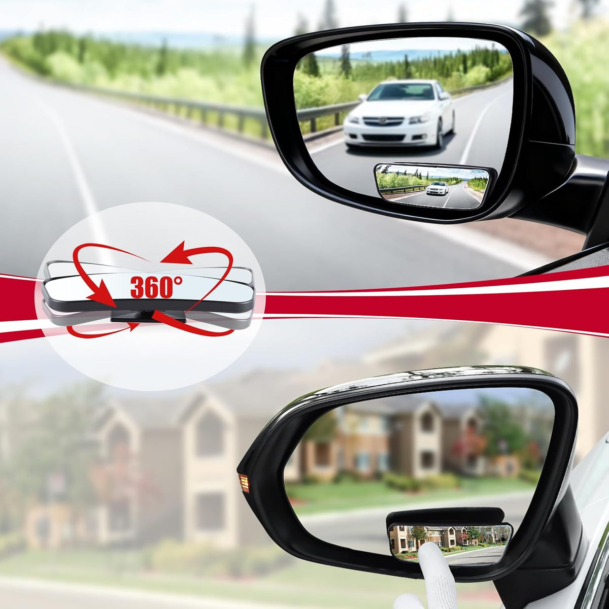 LivTee 2PCS Round Blind Spot Mirror, HD Glass and ABS Housing Convex Wide Angle Rearview Mirror with Adjustable Stick for Universal Car, Black