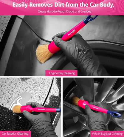 YeewayVeh Car Detailing Brush Set, 3 Pack Ultra Soft Boars Hair Detailing Brushes for Leather Seat Air Vents Engine Bay, Auto Detail Brushes Car Detailing for Interior Exterior, Indigo