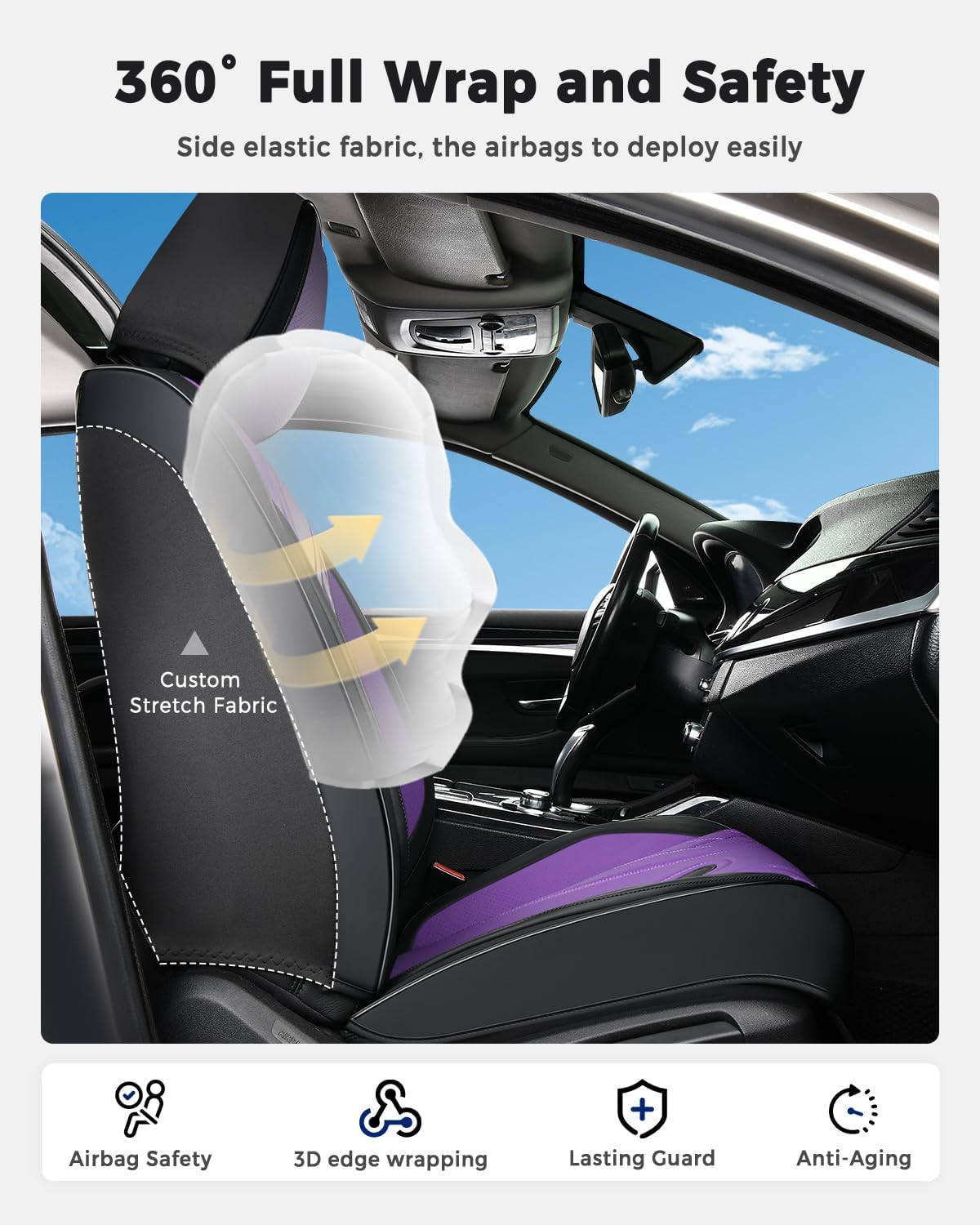 Huidasource Coffee Seat Covers Full Set, Universal Fit for Most Cars Trucks SUV, Full Coverage Leather Seat Cover, Airbag, Cupholder Compatible, Velcro Adjustable, Heaating/Cooling Function Retain