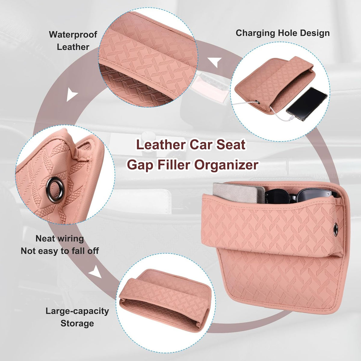HARFINGTON 2pcs Car Seat Gap Filler Organizer 11.5 x 8 x 2.1 Inch Leather Universal Car Organizer Storage Box Between Seat and Console for Phone Sunglasses Keys, Brown