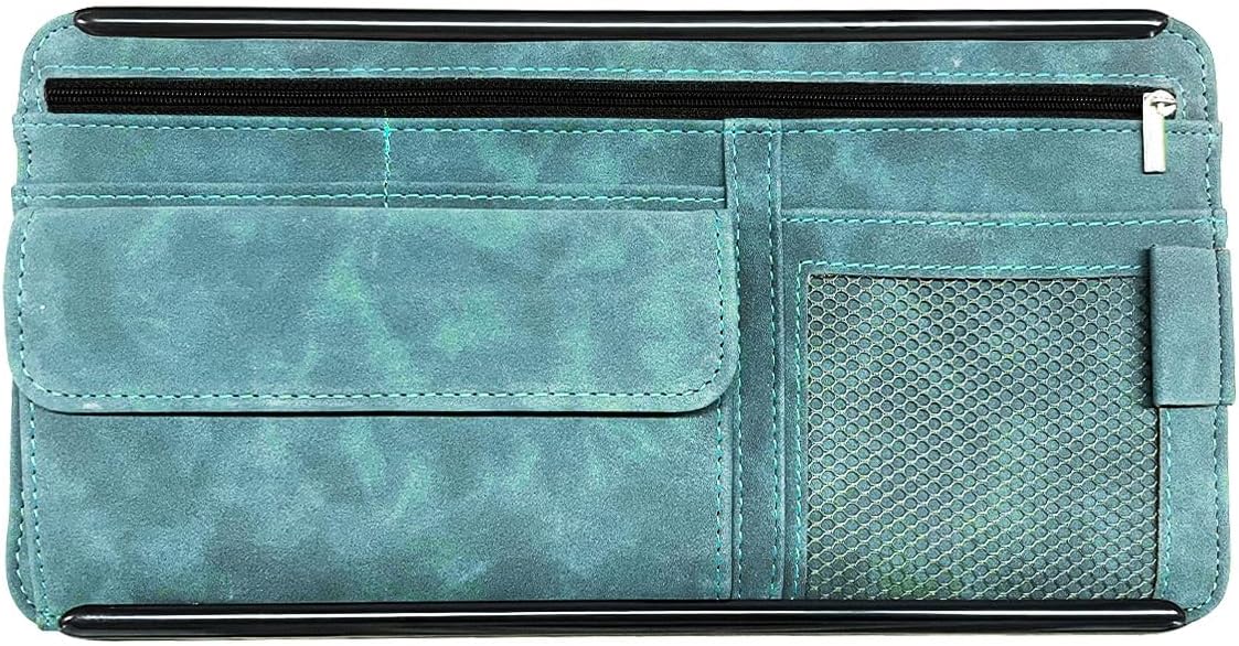 Suede Car Sun Visor Organizer with Multi-Pocket Net Zipper, Glasses Case, Sunglass Holder (Grey)