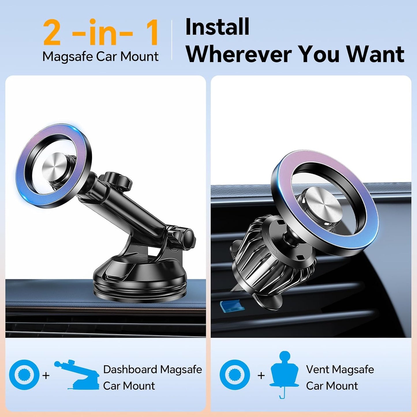Coolpow for MagSafe Car Mount【Windshield+Vent+Dash】Magnetic Phone Holder for Car Phone Holder Mount Cell Phone Holders for Your Car Accessories Suction Phone Mount for Car Truck Stand for iPhone 17 16