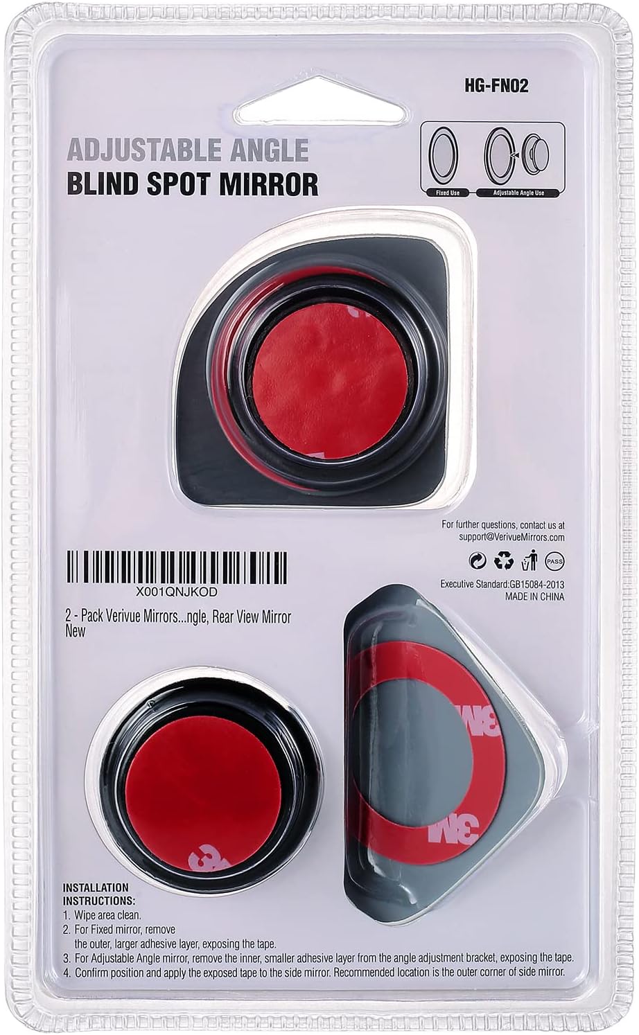 Verivue 2-Inch Round Blind Spot Mirrors for Cars, Universal Fit, HD Convex Wide Angle, Stick-On Frameless Side Mirror Blindspot, Adjustable Blind Spot Mirror for Car Side Mirrors, 2-Pack
