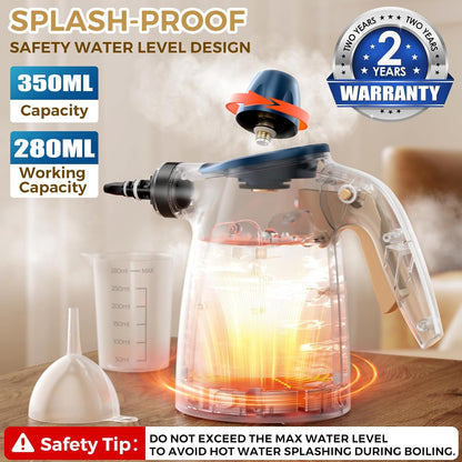 Handheld Steam Cleaner, 230°F Pressurized Steamer with No Water Spitting & Continuous Steam, 350ML Chemical-Free Deep Cleaning for Grease & Grime, 12 Accessories for Grout, Bathroom, Kitchen & Car
