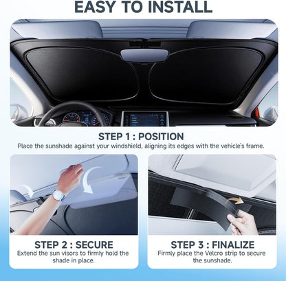 [Upgrade] DooGooCoo Windshield Sun Shade - Medium, Sunshade for Car Windshield [100% Sunlight & UV Block] Car Sun Shade Windshield Protect & Keep Car Cooler Foldable Front Windshield Shade (64x32 in)