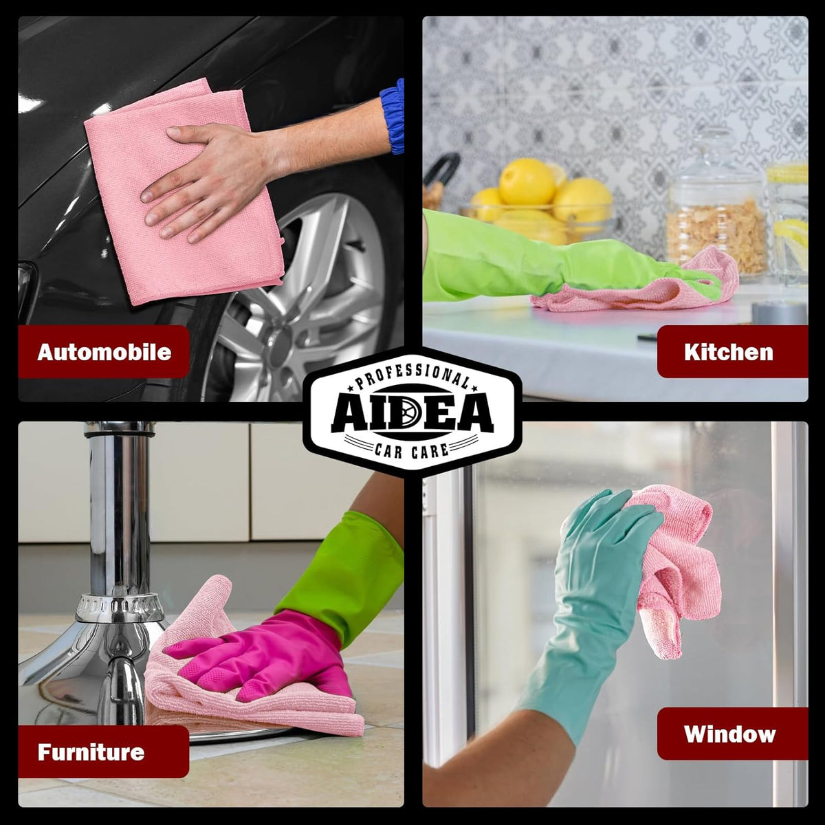 AIDEA Microfiber Cleaning Cloth, 50PK, Microfiber Towels for Cars, Premium Wash Cloths, Dusting Cloth Cleaning Rags, Absorbent Towels for SUVs, House, Kitchen, Window, Cleaning Supplies12×12"