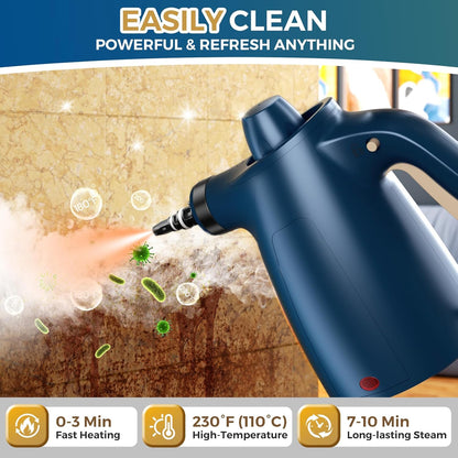 Handheld Steam Cleaner, 230°F Pressurized Steamer with No Water Spitting & Continuous Steam, 350ML Chemical-Free Deep Cleaning for Grease & Grime, 12 Accessories for Grout, Bathroom, Kitchen & Car