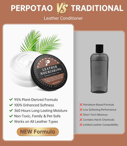 Leather Conditioner - 2 Pack, All-In-One Leather Care Treatment for Couch, Bag & Furniture Salve, Restores Softness & Shine, Safe for Purses, Shoes, Sofa, Boots, Car Interior, Family & Pet Safe