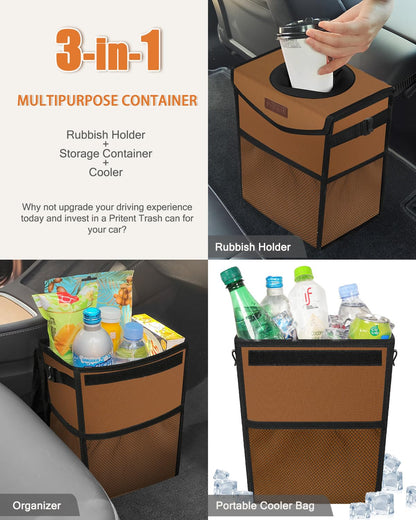 Pritent Car Trash Can with Lid, Cute Leakproof Car Trash Garbage Bag Hanging Vehicle Trash Bin Small Portable Automotive Garbage Cans Organizer for Back/Front Seat/Console(Trapezoid,Black)